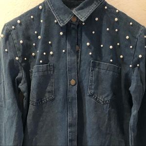 DENIM SHIRT DRESS WITH BEADING